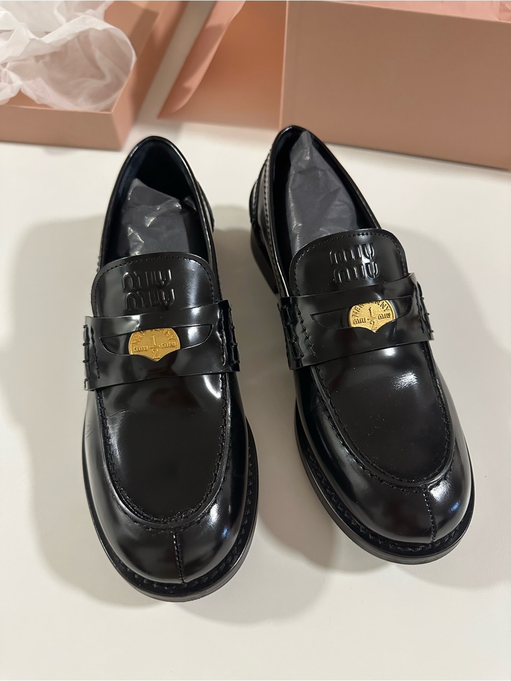 Miu Miu Black Leather Penny Loafers size 37.5